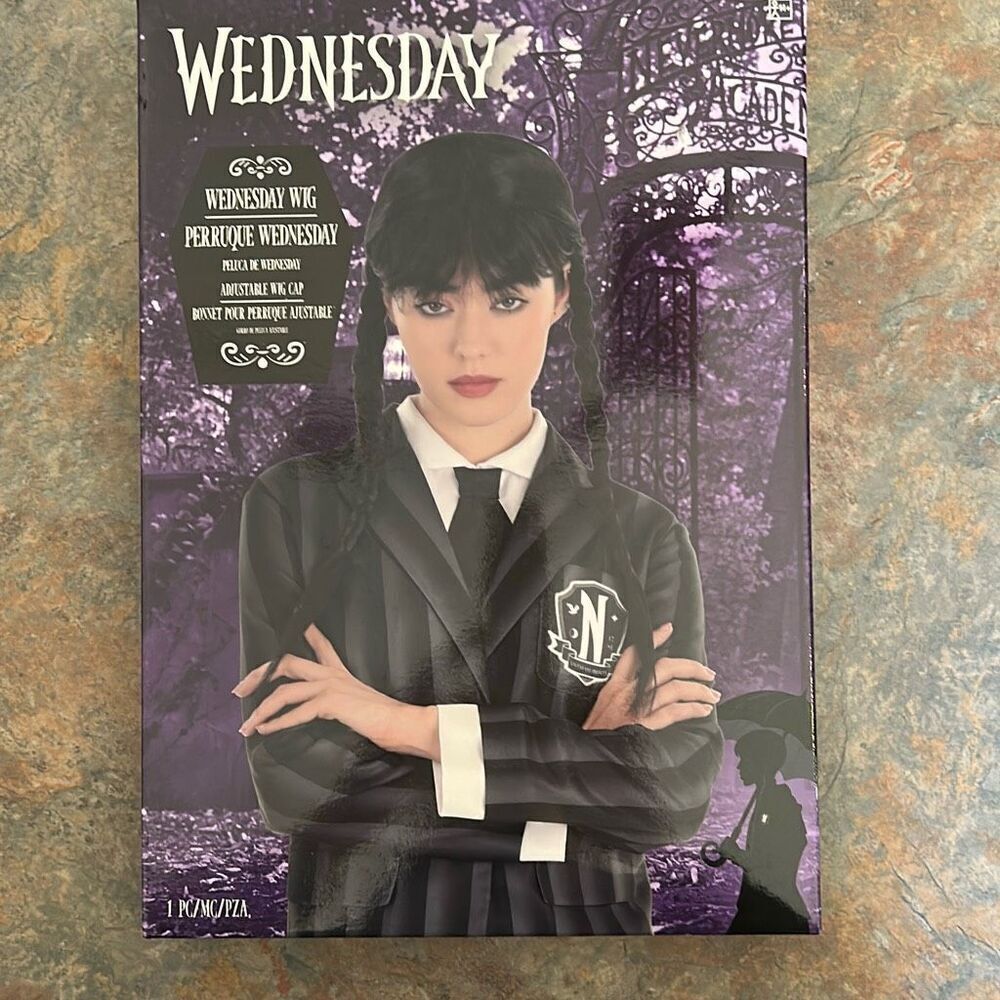 Wednesday Black Wig Pony Tails Gothic MGM